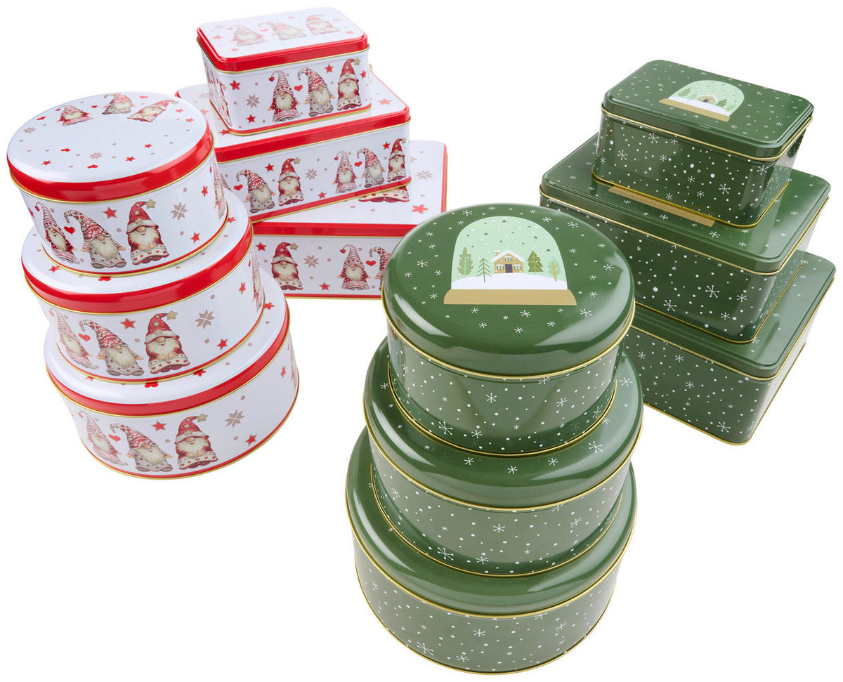 KEKSZESDOBOZ  1,21 l  - piros/fehér, Basics, fém (13,6/8,3cm) - X-Mas