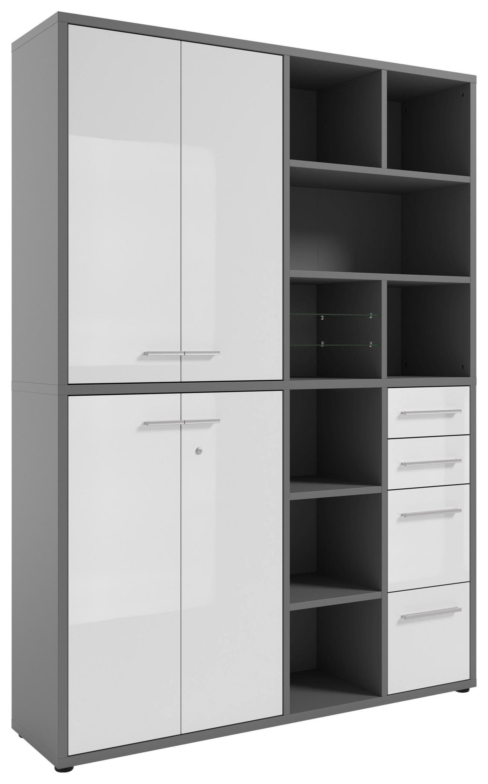 AKTENSCHRANK Grau, Weiß  - Weiß/Grau, MODERN, Glas/Holzwerkstoff (154,9/215,4/40cm)