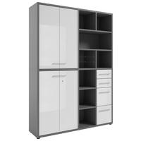 AKTENSCHRANK Grau, Weiß  - Weiß/Grau, MODERN, Glas/Holzwerkstoff (154,9/215,4/40cm)