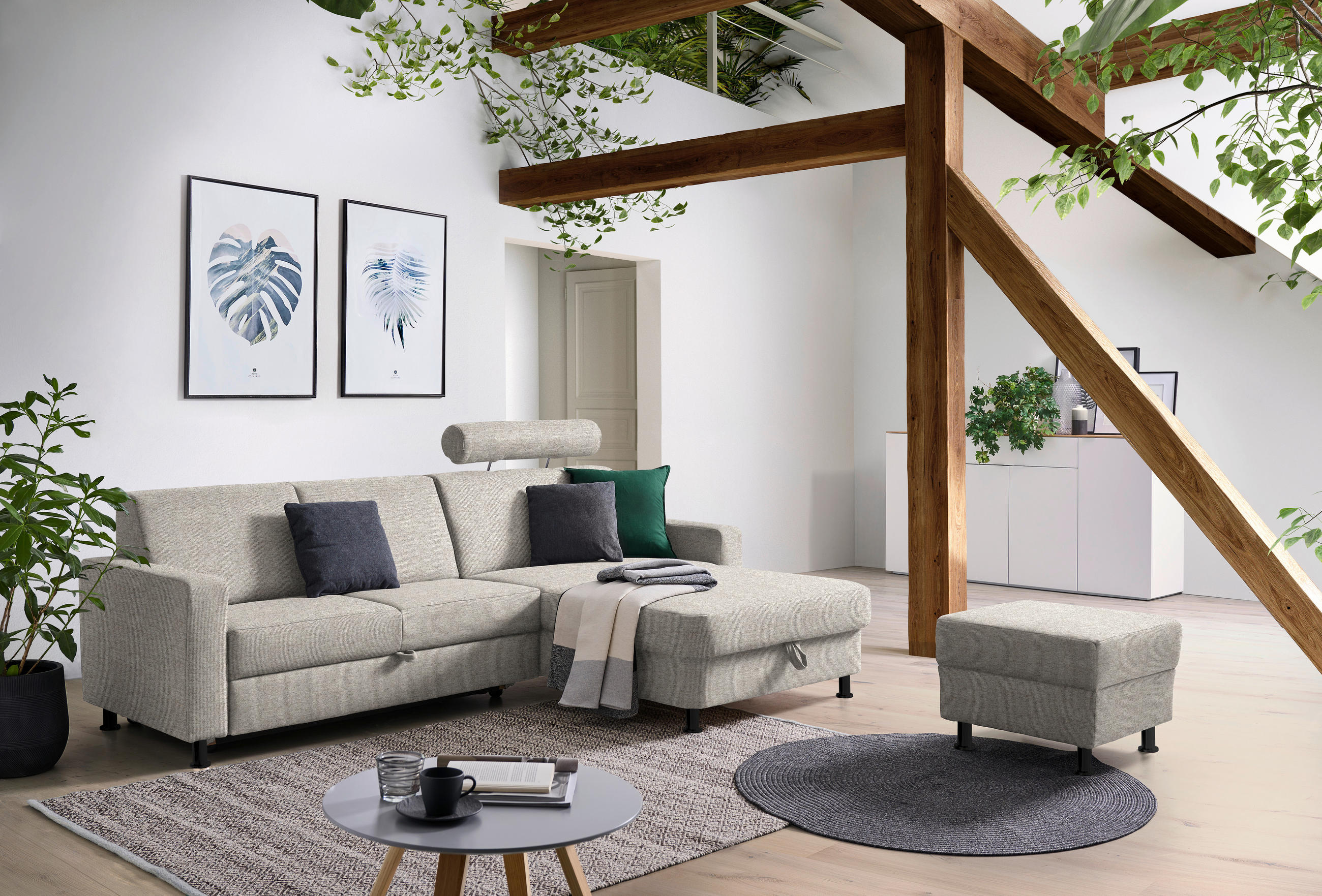 ECKSOFA in Webstoff Beige  257/165 cm  - Beige/Schwarz, Design, Kunststoff/Textil (257/165cm) - Xora