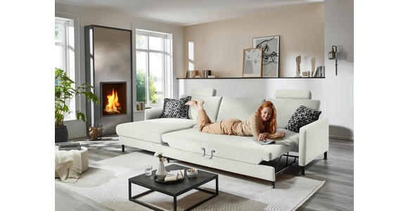 ECKSOFA  in Chenille, Flachgewebe Naturfarben  175/316 cm  - Schwarz/Naturfarben, Design, Textil/Metall (175/316cm) - Dieter Knoll