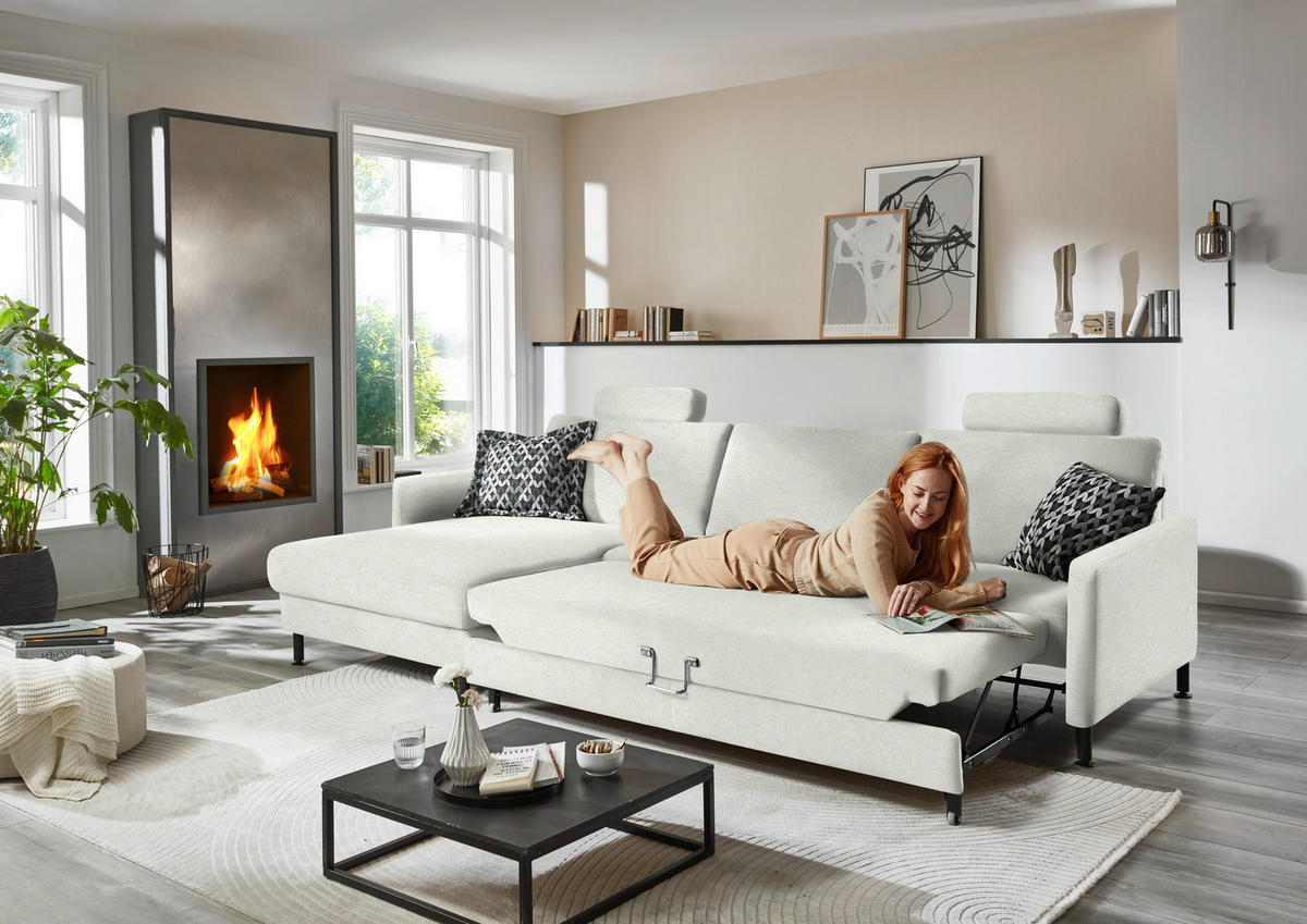 ECKSOFA  in Chenille, Flachgewebe Naturfarben  175/316 cm  - Schwarz/Naturfarben, Design, Textil/Metall (175/316cm) - Dieter Knoll