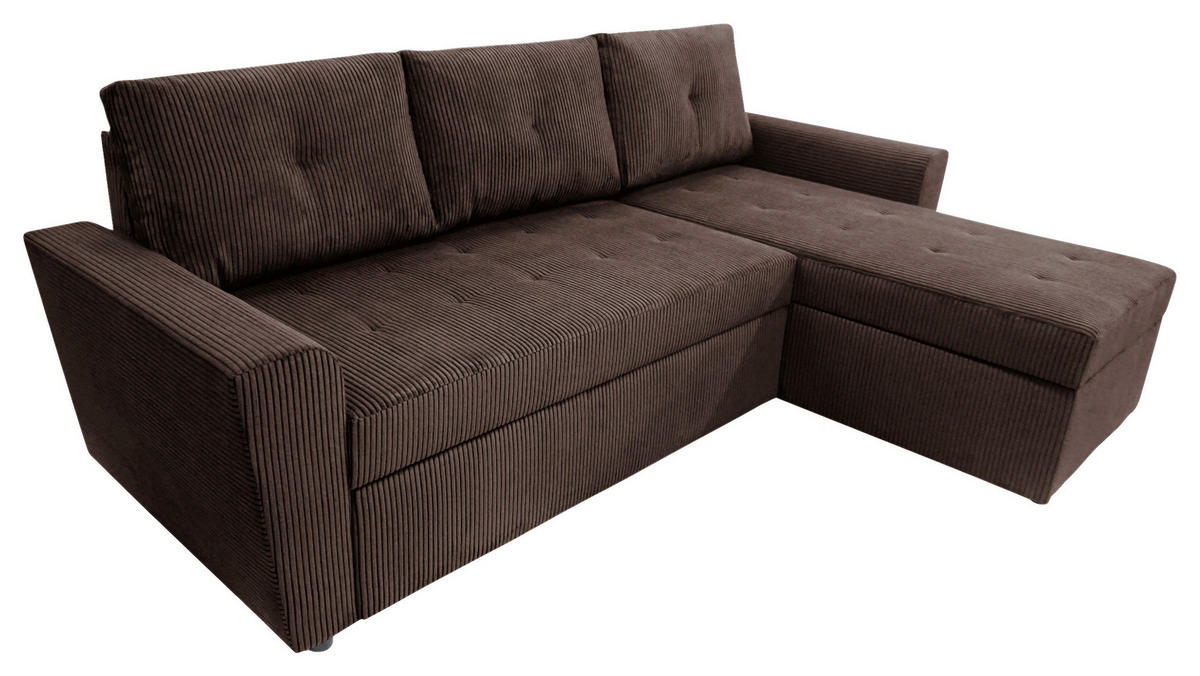 ECKSOFA TERMOLI Braun Cord Rückenkissen, Bettkasten  - Schwarz/Braun, Design, Kunststoff/Textil (231/155cm) - MID.YOU