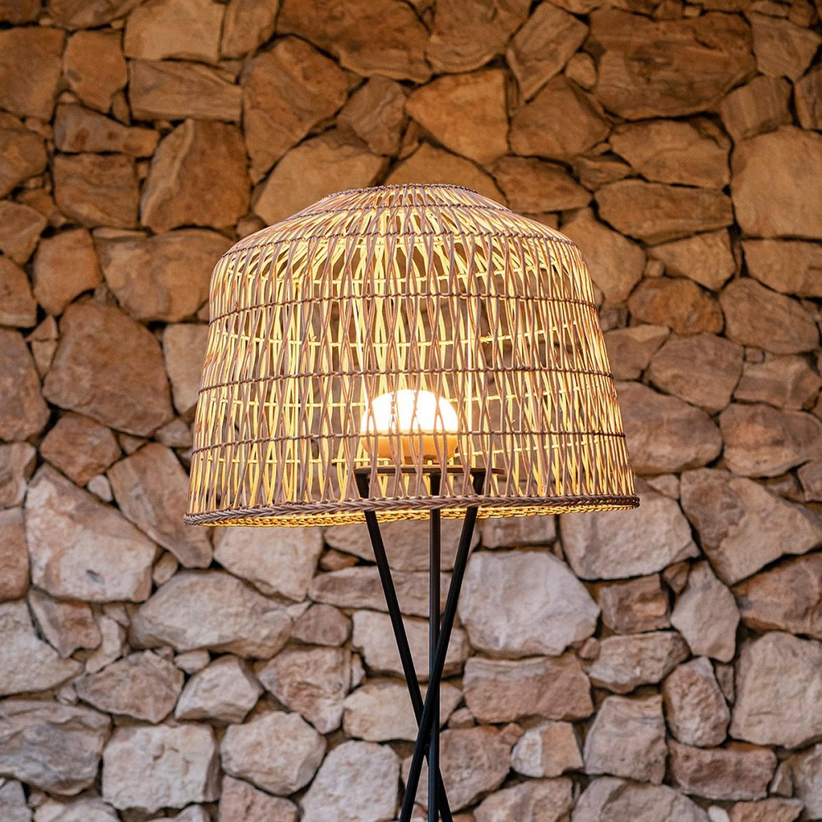 LED-STEHLEUCHTE  49/148/49 cm   - Schwarz, Natur, Naturmaterialien/Metall (49/148/49cm) - Newgarden