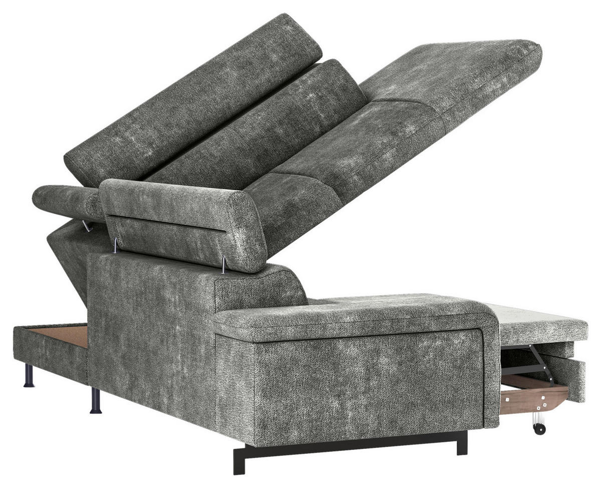ECKSOFA Grau Chenille  - Schwarz/Grau, Textil/Metall (262/215cm) - MID.YOU