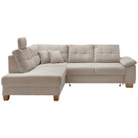 ECKSOFA Beige Cord Sitztiefenverstellung, Kopfstütze, Liegefläche im Originalstoff, Bettkasten, Schlaffunktion  - Beige/Naturfarben, MODERN, Holz/Textil (206/274cm) - Livetastic