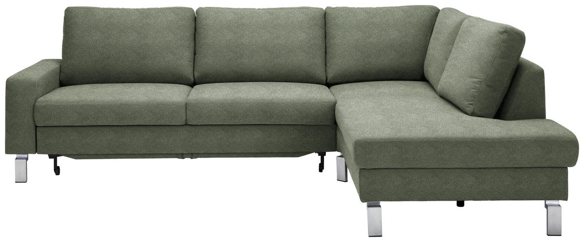 ECKSOFA in Flachgewebe Olivgrün  - Chromfarben/Olivgrün, Design, Textil/Metall (276/200cm) - Hom`in