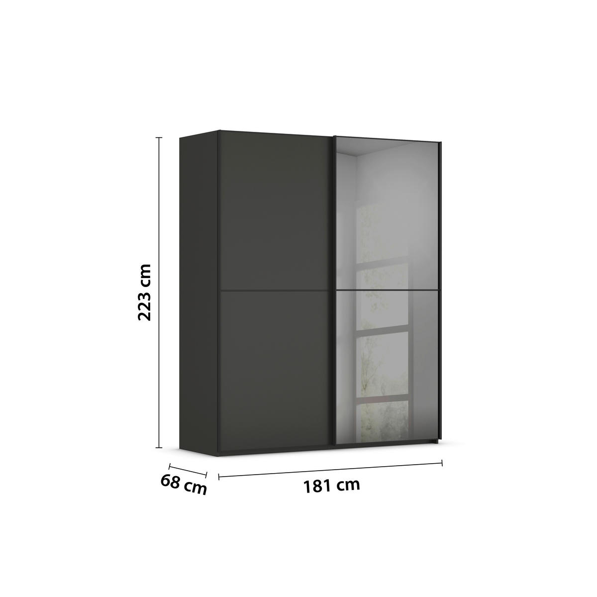SCHWEBETÜRENSCHRANK in Graphitfarben, Schwarz  - Schwarz/Graphitfarben, Konventionell, Glas/Holzwerkstoff (181/223/68cm) - Novel