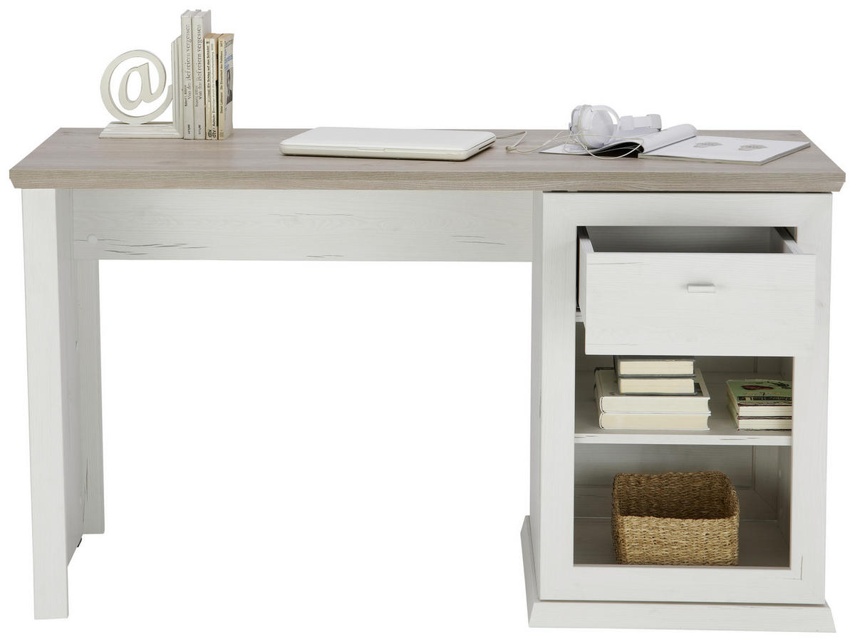 SCHREIBTISCH 135/59/76 cm  in Grau, Weiss  - Weiss/Grau, Lifestyle, Holzwerkstoff/Metall (135/59/76cm) - Hom`in