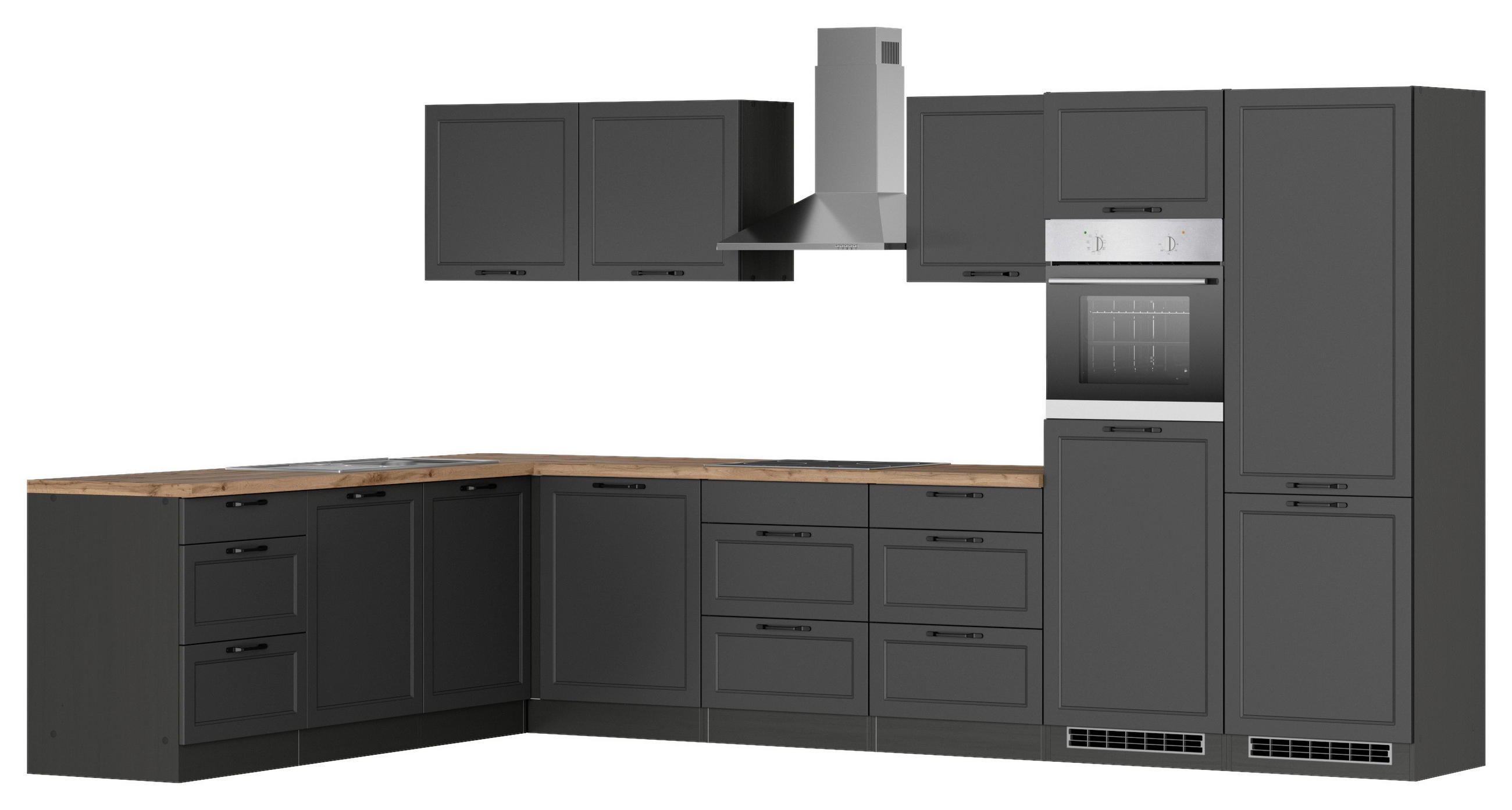 ECKKÜCHE 240/360 cm  in Grau, Eiche Wotan  - Eiche Wotan/Schwarz, LIFESTYLE, Holzwerkstoff/Metall (240/360cm) - Held