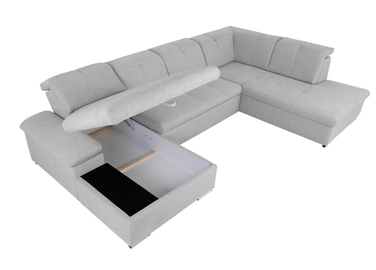 WOHNLANDSCHAFT Hellgrau  - Hellgrau/Grau, Design, Textil/Metall (173/328/215cm) - MID.YOU