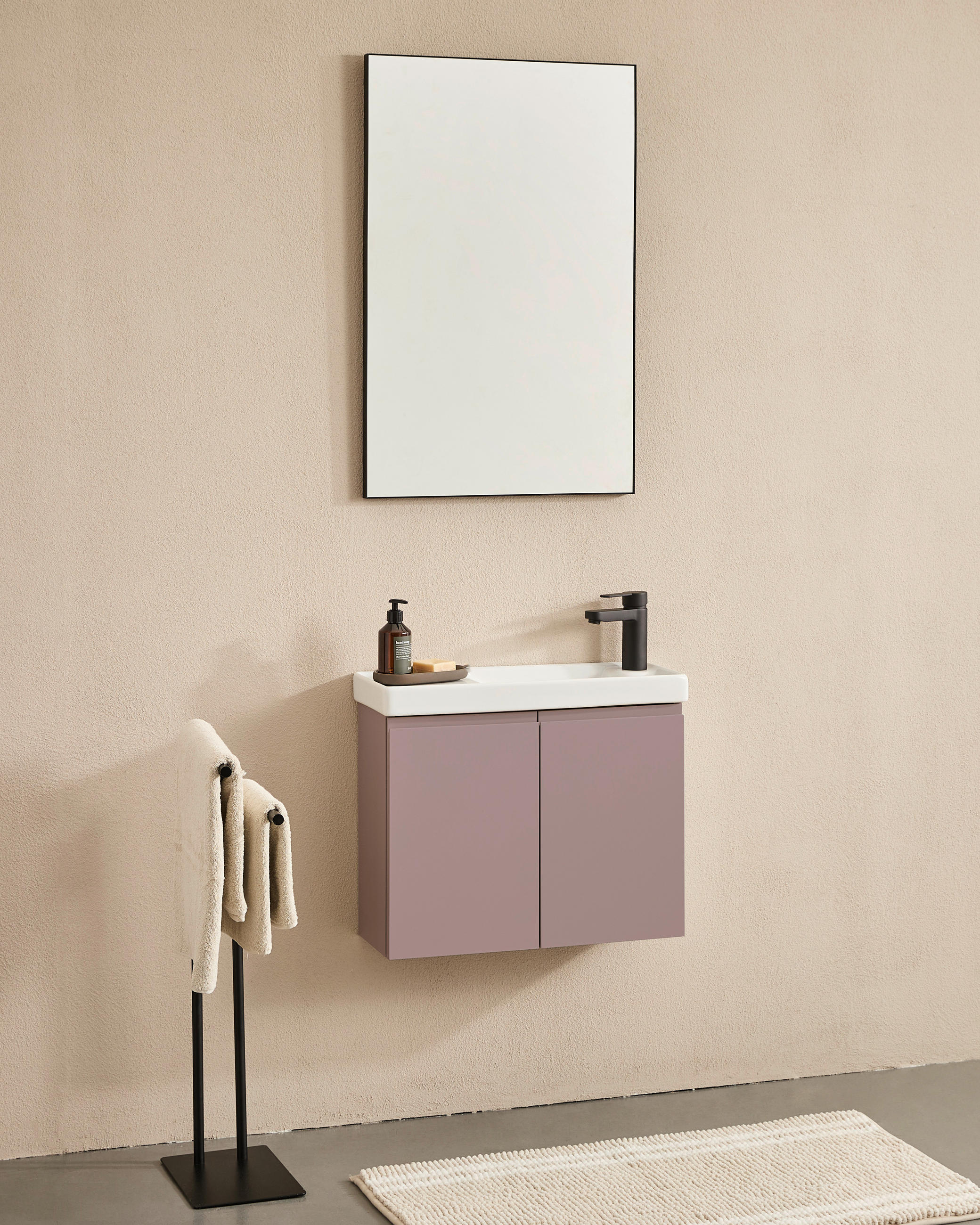 BADEZIMMER 3-teilig  in  - Weiß Hochglanz/Rosa, MODERN, Keramik/Holzwerkstoff (60/140/22cm) - MID.YOU