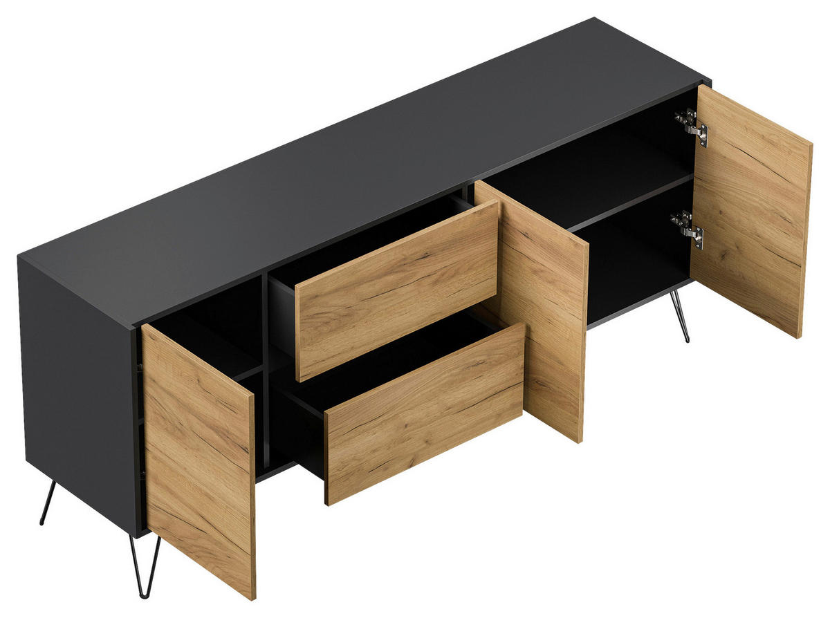 SIDEBOARD Posseik Industrial 177/75,8/42 cm 2 Schublade(n)  - Eichefarben/Graphitfarben, Design, Holzwerkstoff/Metall (177/75,8/42cm) - MID.YOU