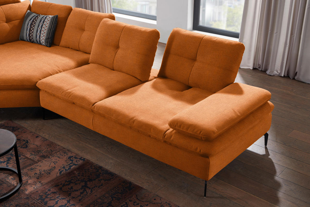 ECKSOFA in Flachgewebe Orange, Rostfarben  157/344 cm  - Rostfarben/Schwarz, Design, Textil/Metall (157/344cm) - Chilliano
