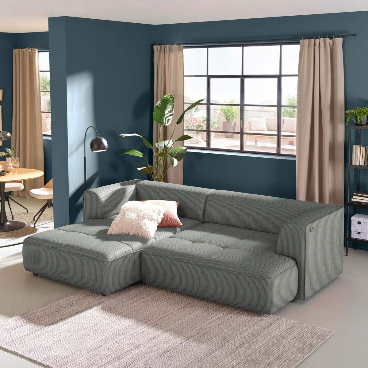 ECKSOFA Feincord Grau  - Schwarz/Grau, Design, Kunststoff/Textil (188/288cm) - Welnova