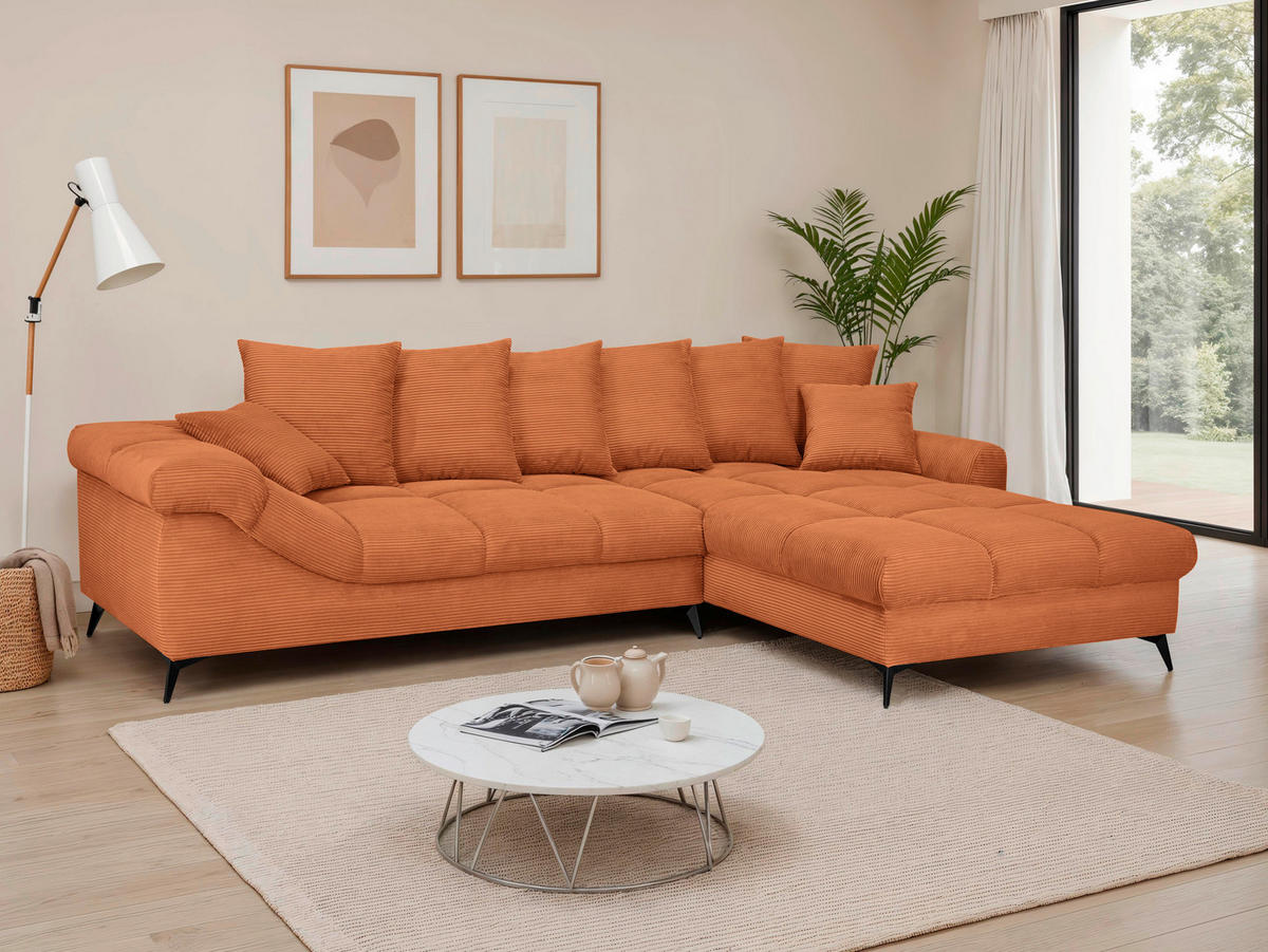 ECKSOFA Dunkelorange Cord Rückenkissen, Armlehnenkissen, Rücken echt  - Dunkelorange/Schwarz, KONVENTIONELL, Textil/Metall (332/231cm) - Carryhome