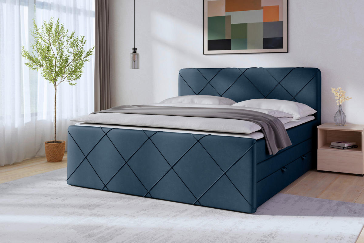 BOXSPRINGBETT 180/200 cm  in Blau  - Blau/Schwarz, Modern, Holz/Kunststoff (180/200cm) - MID.YOU