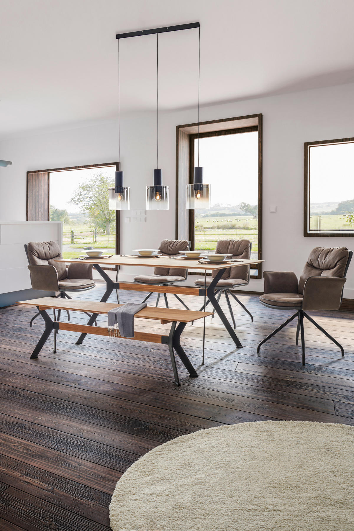ESSTISCH Wildeiche massiv rechteckig Wildeiche  - Wildeiche/Schwarz, Natur, Holz/Metall (160/90/75cm) - Carryhome