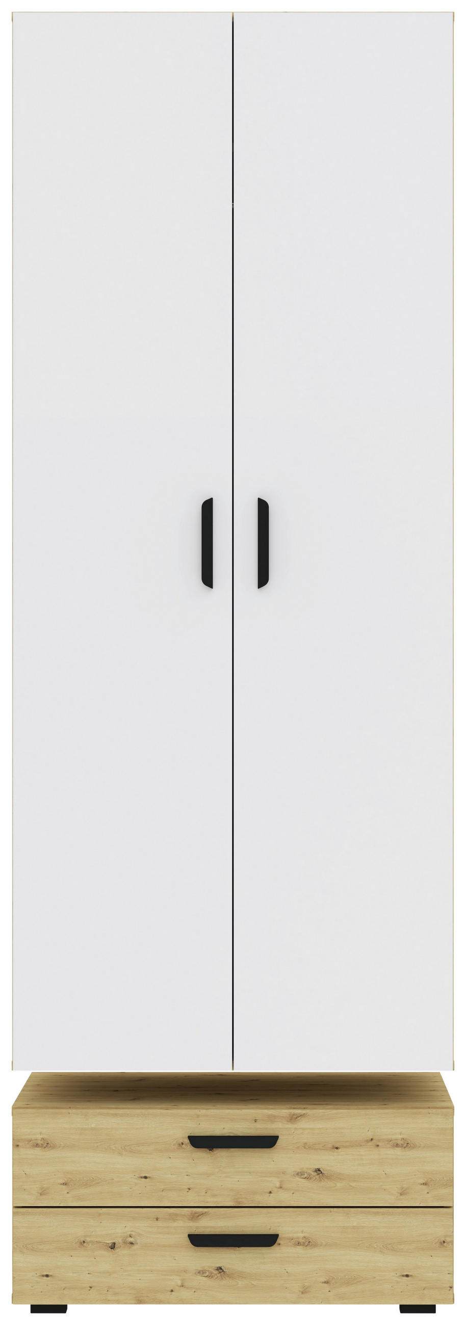 GARDEROB MED GÅNGJÄRNSDÖRRAR 74/179/52 cm 2 dörrar-dörrar - vit/svart, Modern, trämaterial/plast (74/179/52cm) - Best Price