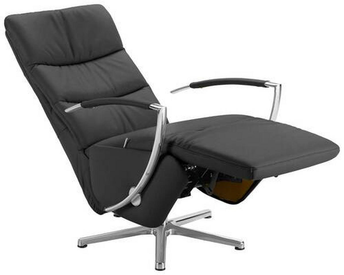 RELAXSESSEL in Leder Anthrazit  - Chromfarben/Anthrazit, Design, Leder/Metall (64/112/80cm) - Cantus