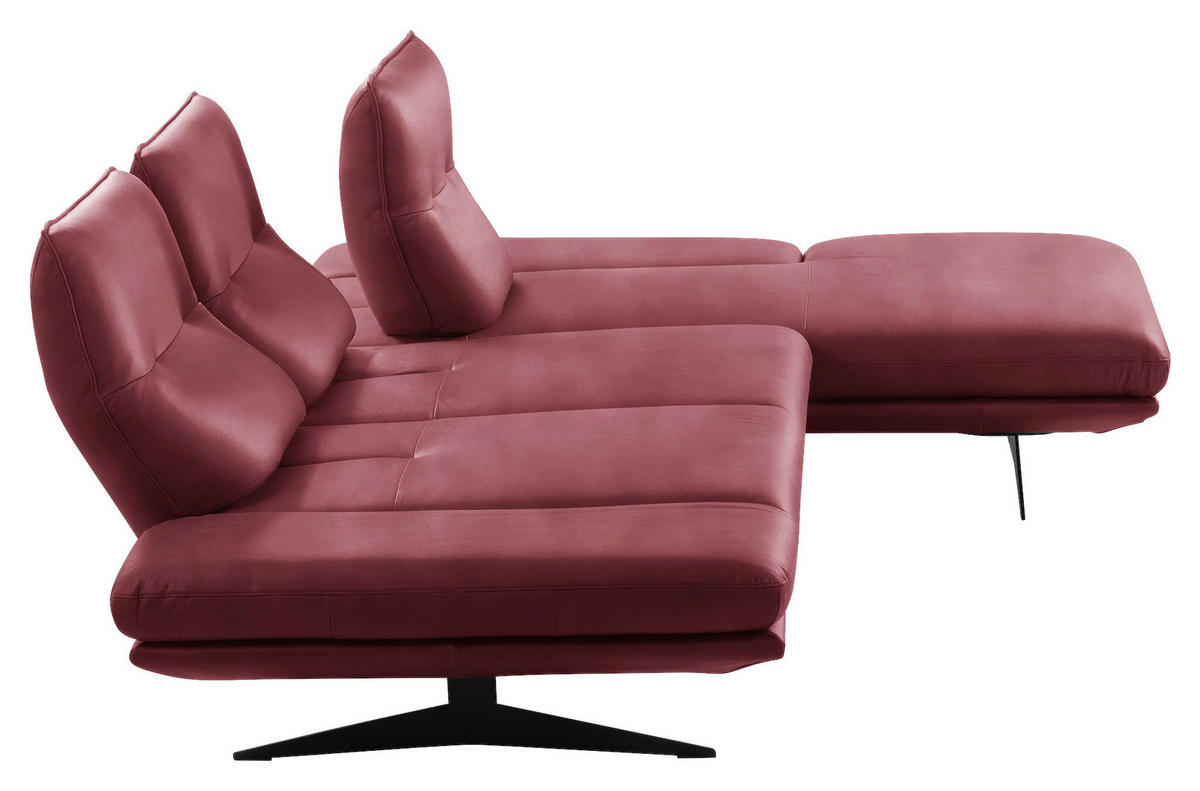 ECKSOFA Kirschrot Echtleder Armteilverstellung, Kopfteilverstellung, Sitztiefenverstellung  - Schwarz/Kirschrot, Design, Leder/Metall (291/180cm) - Celina Home