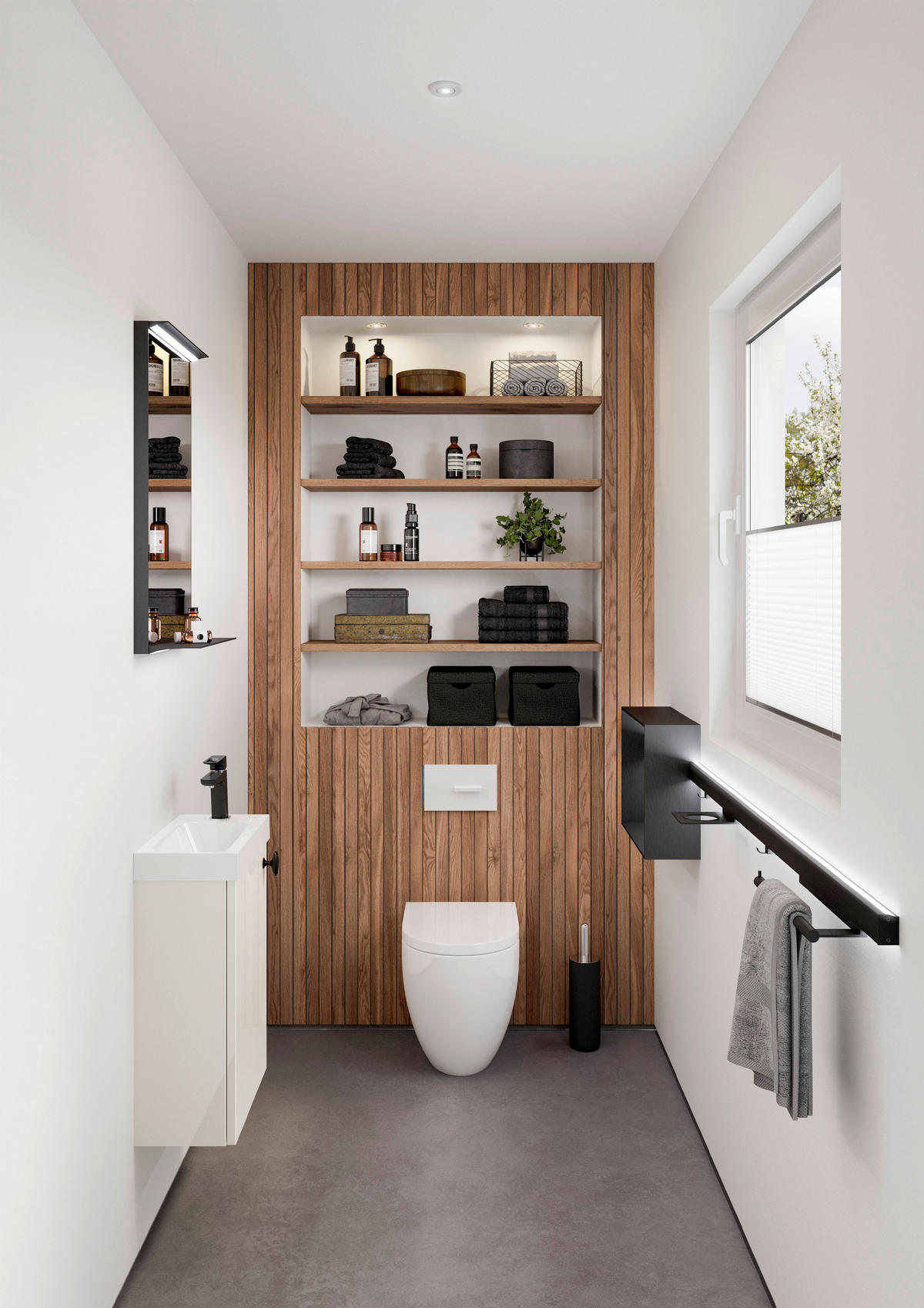 BADEZIMMER 3-teilig  in 81 cm  - Edelstahlfarben/Weiß Hochglanz, MODERN, Holzwerkstoff/Stein (81cm) - Nobilia