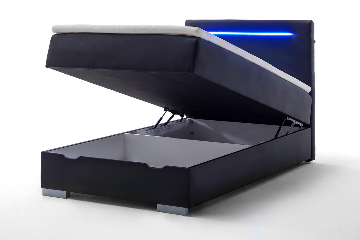 BOXBETT 140/200 cm  in Schwarz  - Edelstahlfarben/Schwarz, MODERN, Kunststoff/Textil (140/200cm) - Livetastic