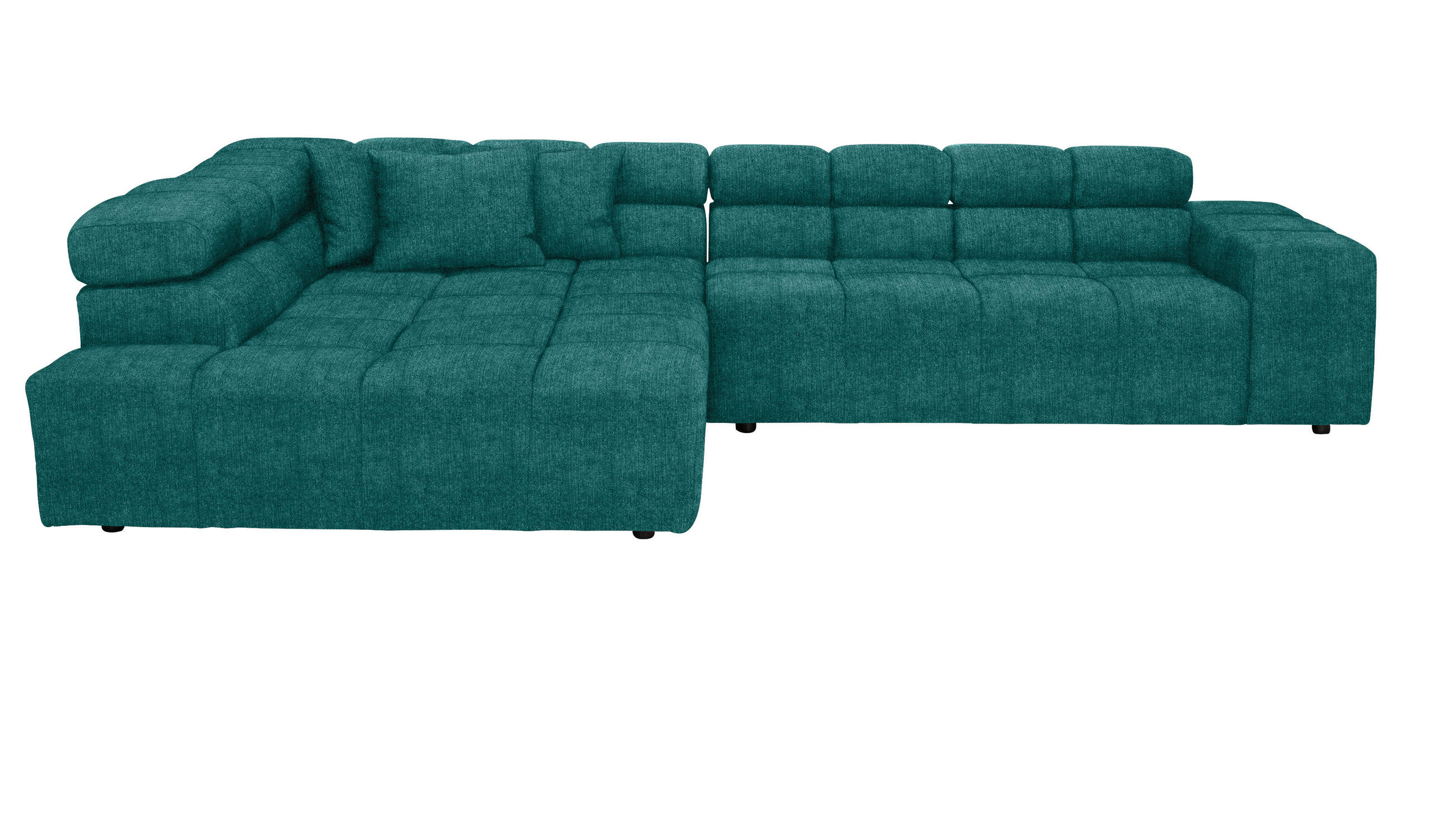 ECKSOFA Petrol Velours Zierkissen, Rücken echt, Kopfteilverstellung  - Petrol/Schwarz, Design, Kunststoff/Textil (213/317cm) - Hom`in