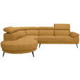 ECKSOFA Currygelb Velours Kopfteilverstellung  - Currygelb/Schwarz, Design, Textil/Metall (264/299cm) - Novel