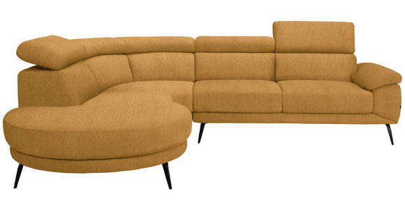 ECKSOFA Currygelb Velours Kopfteilverstellung  - Currygelb/Schwarz, Design, Textil/Metall (264/299cm) - Novel