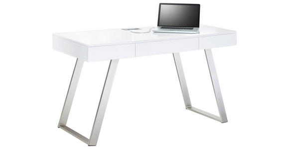 SCHREIBTISCH Weiß, Nickelfarben, Weiß hochglanz - Weiß hochglanz/Weiß, Design, Metall (140/60/76cm) - Voleo