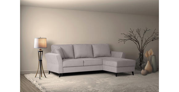 ECKSOFA Hellgrau Velours - Hellgrau/Schwarz, KONVENTIONELL, Holz/Textil (244/159cm) - Carryhome