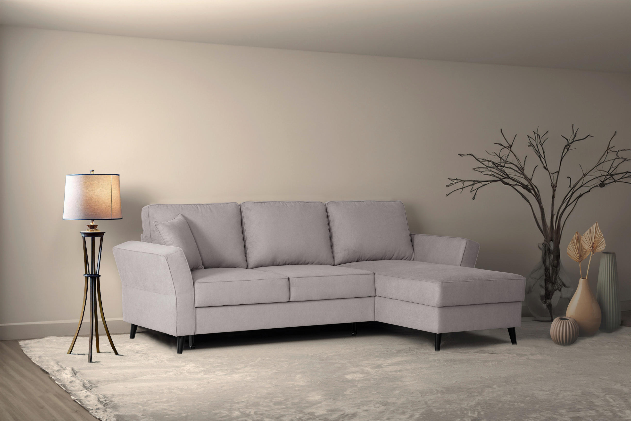 ECKSOFA Hellgrau Velours  - Hellgrau/Schwarz, KONVENTIONELL, Holz/Textil (244/159cm) - Carryhome