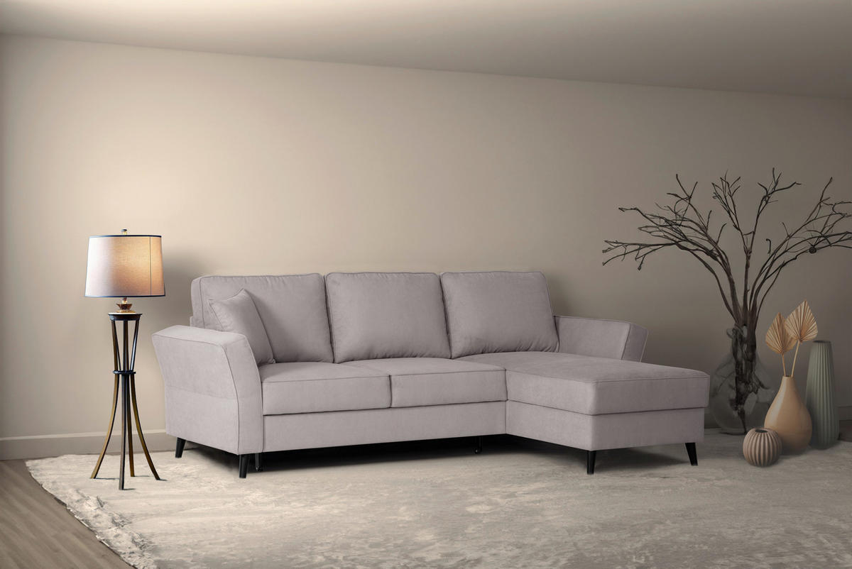 ECKSOFA in Velours Hellgrau  - Hellgrau/Schwarz, Konventionell, Holz/Textil (244/159cm) - Carryhome