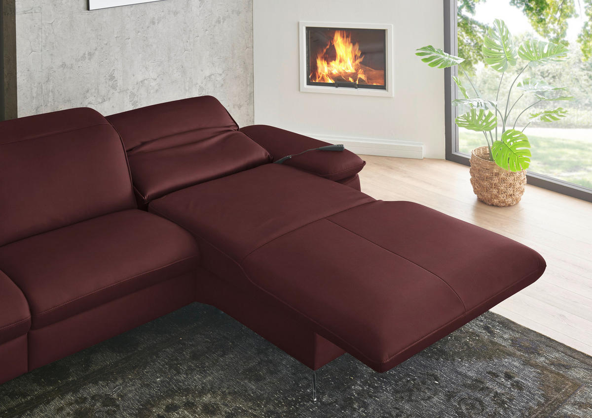 ECKSOFA  Echtleder Beere  - Beere/Schwarz, Design, Leder/Metall (307/169cm) - Beldomo Premium