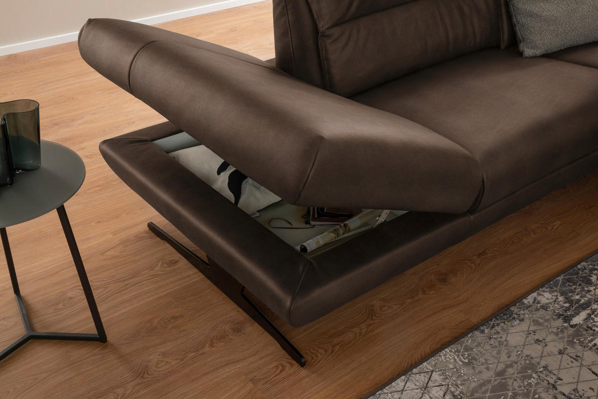 ECKSOFA in Echtleder Braun  258/286 cm  - Schwarz/Braun, Design, Leder/Metall (258/286cm) - Schöner Wohnen