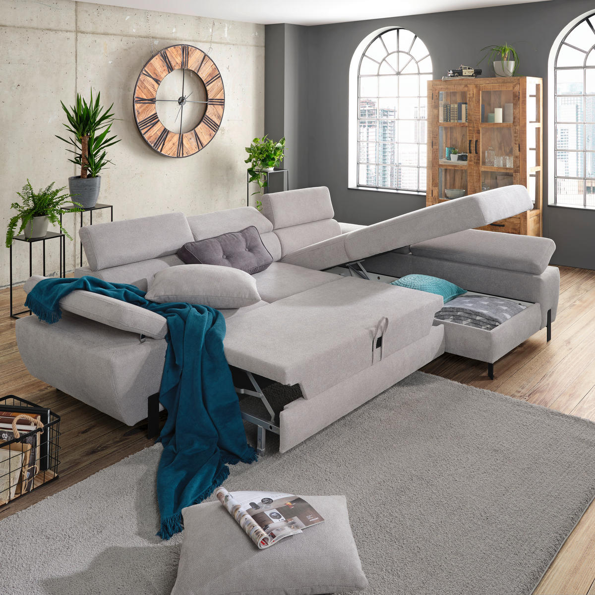 HÖRNSOFFA i vävt tyg grå  - ljusgrå/svart, Modern, metall/trämaterial (277/189cm) - MID.YOU