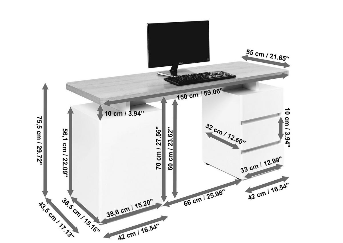 SCHREIBTISCH 150/55/75,5 cm Eichefarben Stauraum, seitenverkehrt montierbar, in verschiedenen Holz-Dekoren erhältlich  - Eichefarben, KONVENTIONELL, Holzwerkstoff (150/55/75,5cm) - MID.YOU