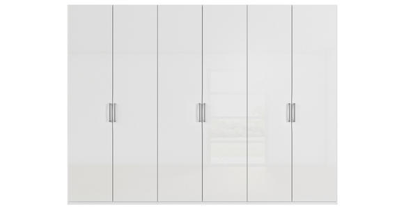 DREHTÜRENSCHRANK 301/223/61 cm,  in Weiß, Weiß Hochglanz, 6-türig  - Edelstahlfarben/Weiß Hochglanz, Basics, Holzwerkstoff/Metall (301/223/61cm) - Novel