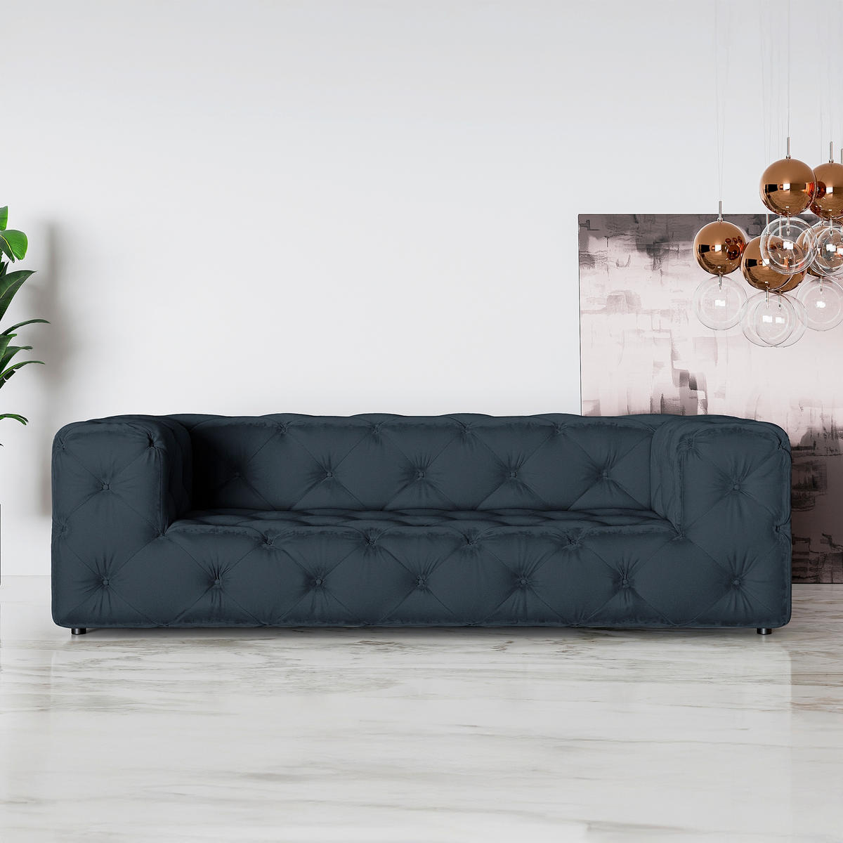3-SITZER-SOFA Samt Dunkelblau  - Schwarz/Dunkelblau, Design, Kunststoff/Textil (230/71/100cm) - P & B