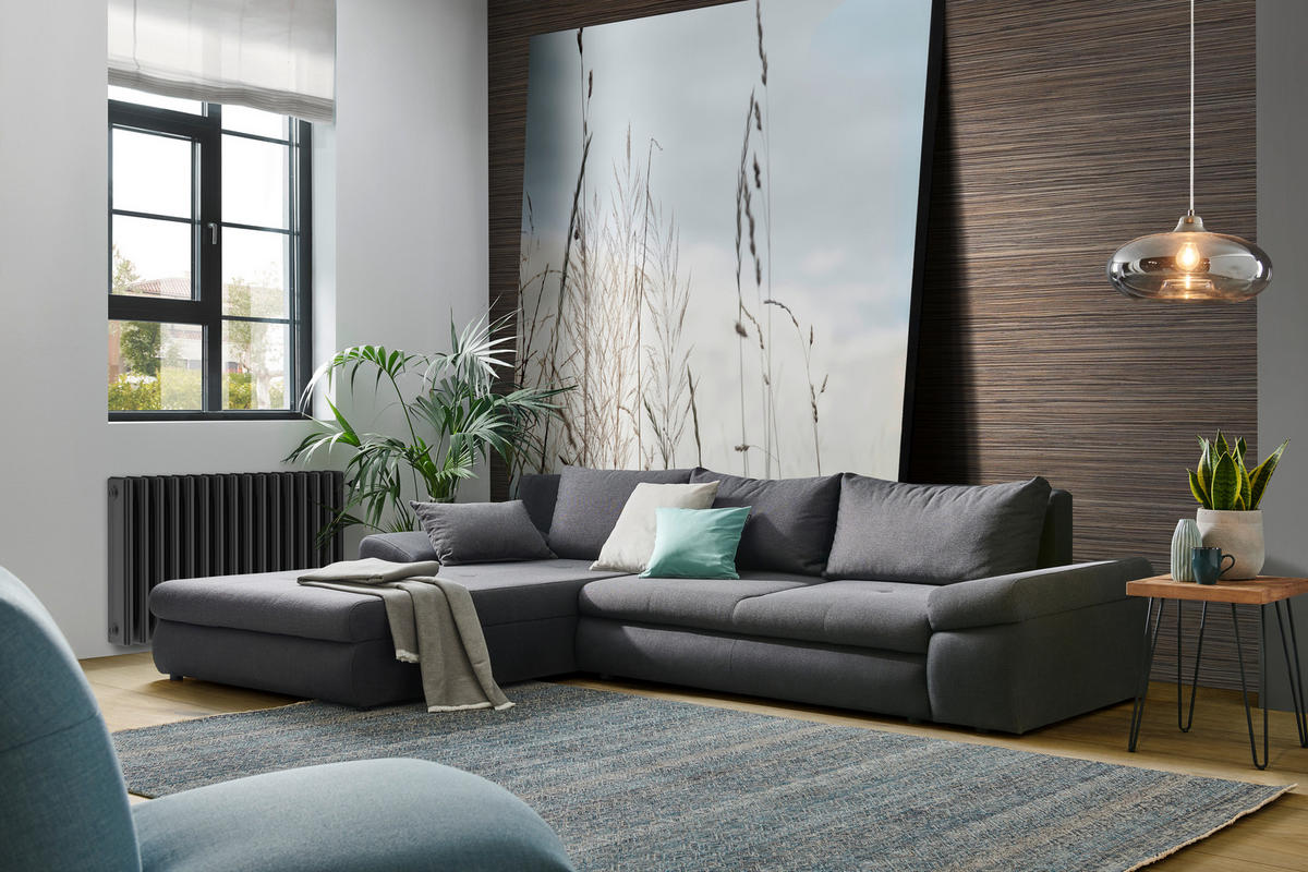 ECKSOFA Anthrazit, Dunkelgrau Webstoff  - Dunkelgrau/Anthrazit, Design, Kunststoff/Textil (313/215cm) - Carryhome