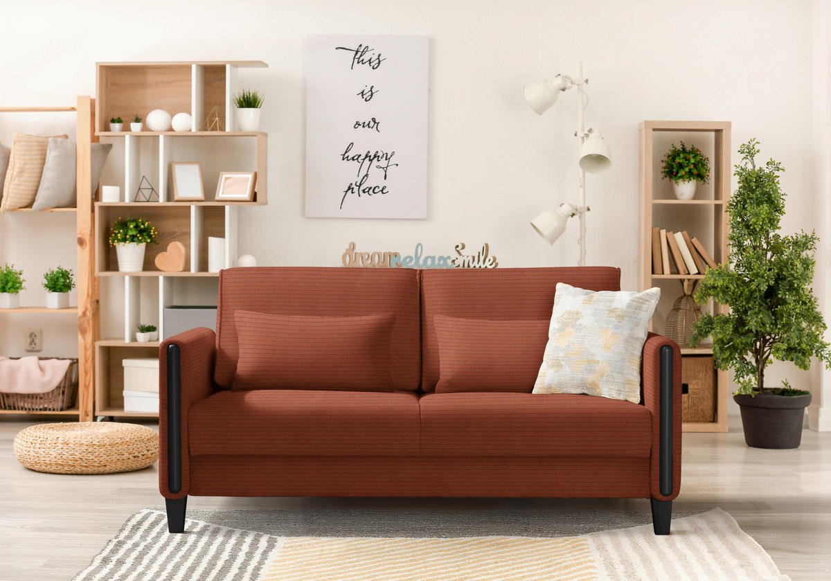 SCHLAFSOFA in Holz, Textil Schwarz, Rostfarben  - Rostfarben/Schwarz, Design, Holz/Textil (174/88/104cm) - Niels Andersson