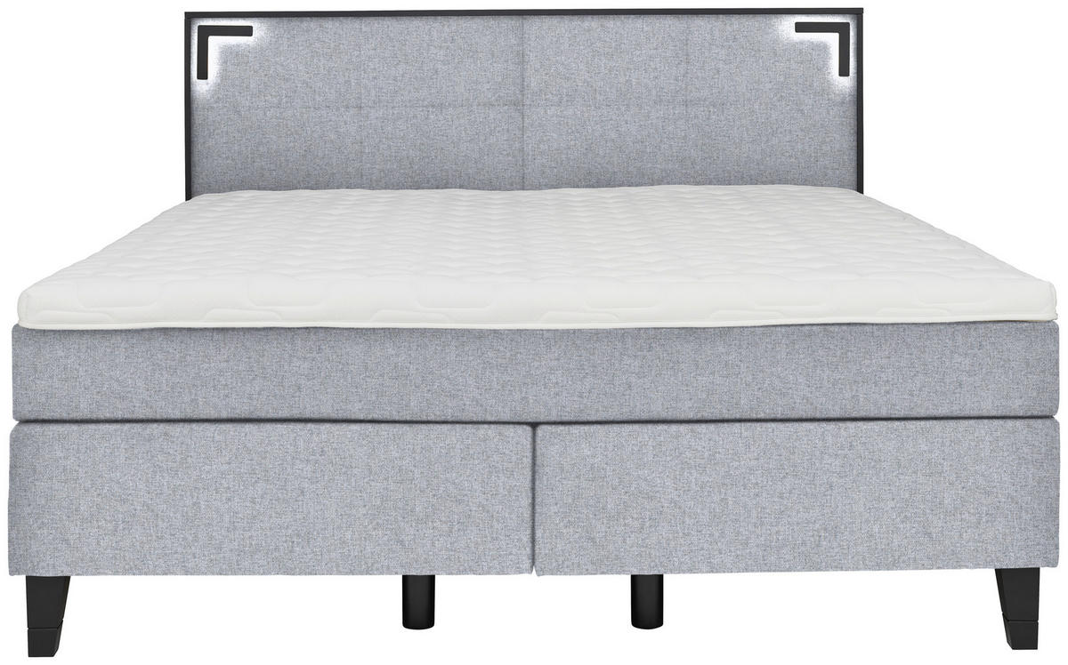 BOXSPRINGBETT 200/200 cm  in Hellgrau  - Hellgrau/Schwarz, Design, Holz/Textil (200/200cm) - Hom`in