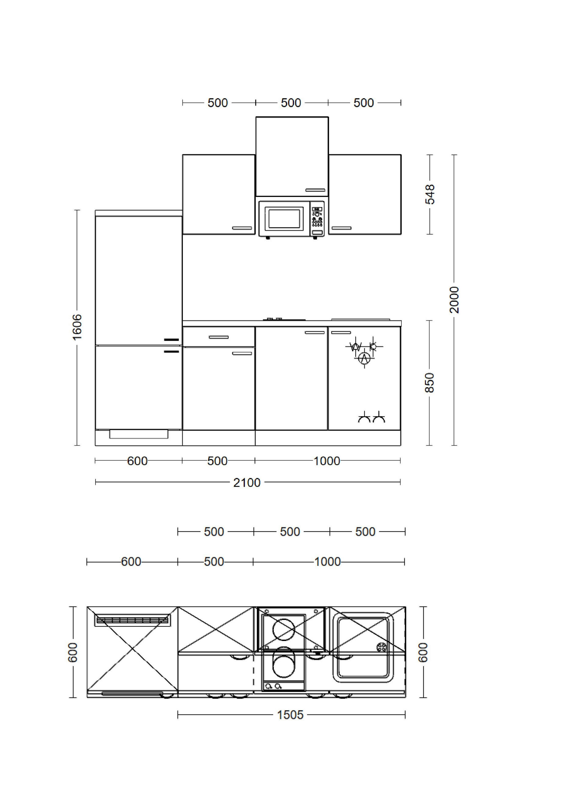 KÜCHENBLOCK 210 cm in Buchefarben - Edelstahlfarben/Beige, MODERN, Holzwerkstoff/Kunststoff (210cm) - FlexWell