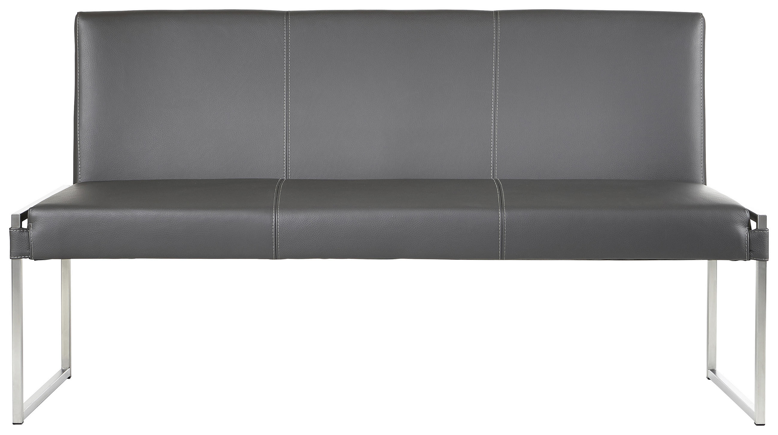 SITZBANK in Metall, Leder Grau  - Grau, Design, Leder/Metall (160/86/153cm) - Bert Plantagie