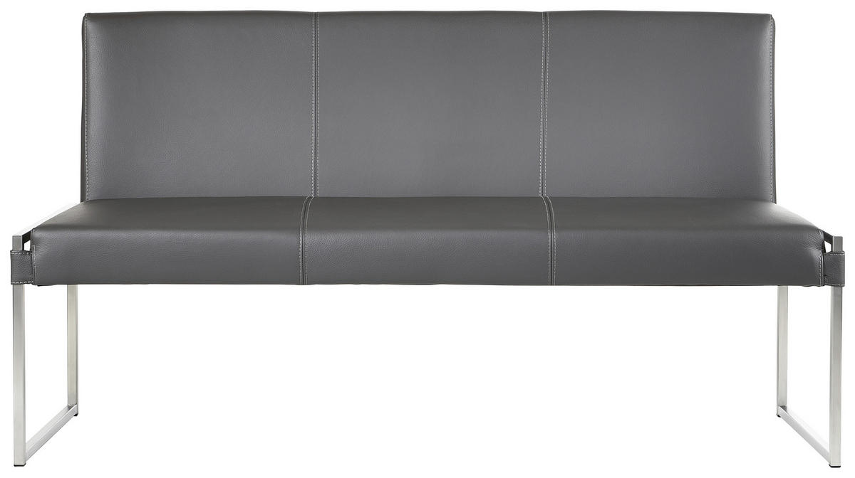SITZBANK in Metall, Leder Grau  - Grau, Design, Leder/Metall (160/86/153cm) - Bert Plantagie