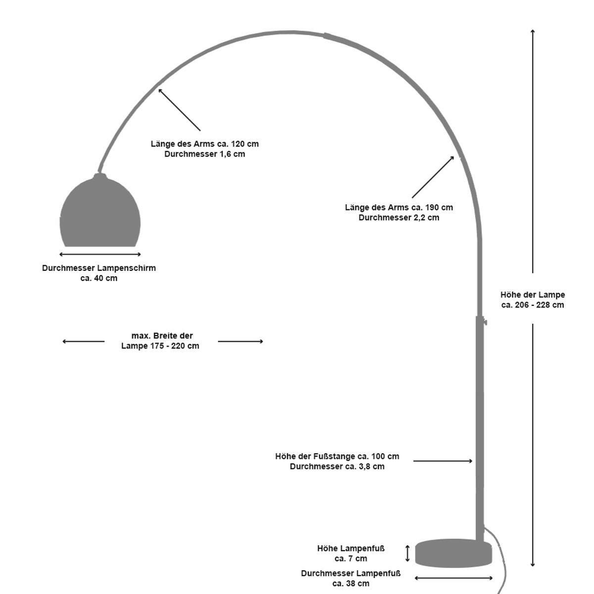 BOGENLEUCHTE  220/230/40 cm   - Weiß, Design, Kunststoff/Stein (220/230/40cm) - P & B