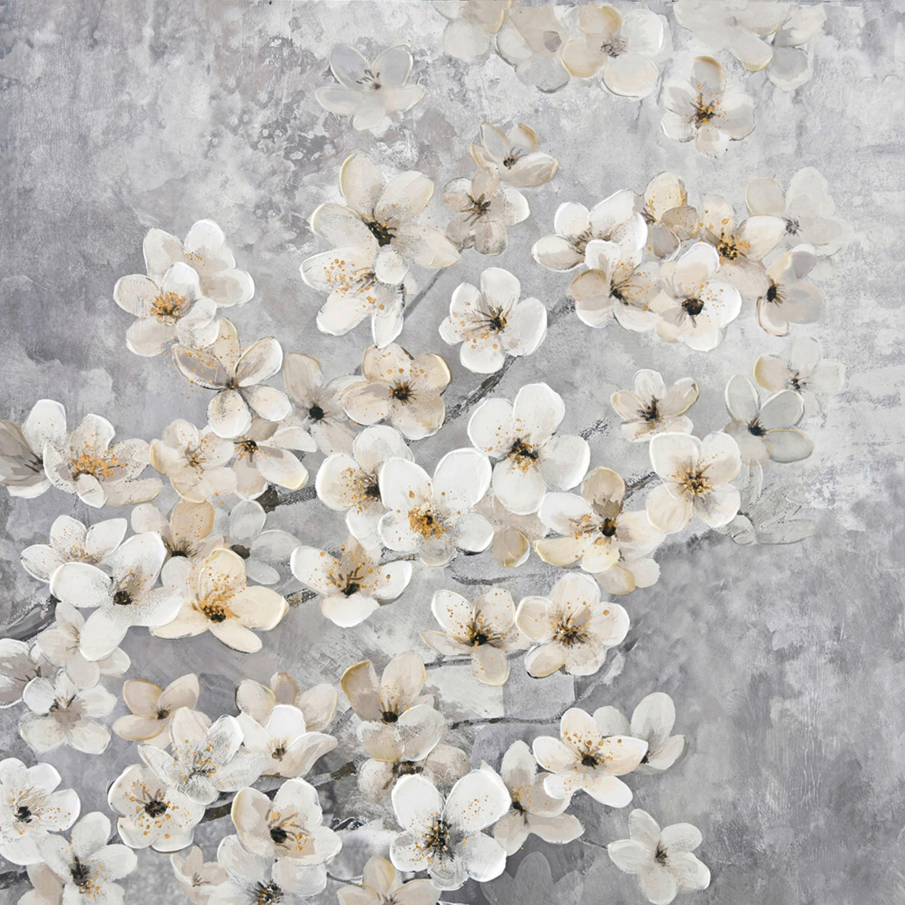 ÖLGEMÄLDE Blumen Braun, Grau, Weiß 85/85 cm  - Braun/Weiß, ROMANTIK / LANDHAUS, Holz/Textil (85/85cm) - Monee