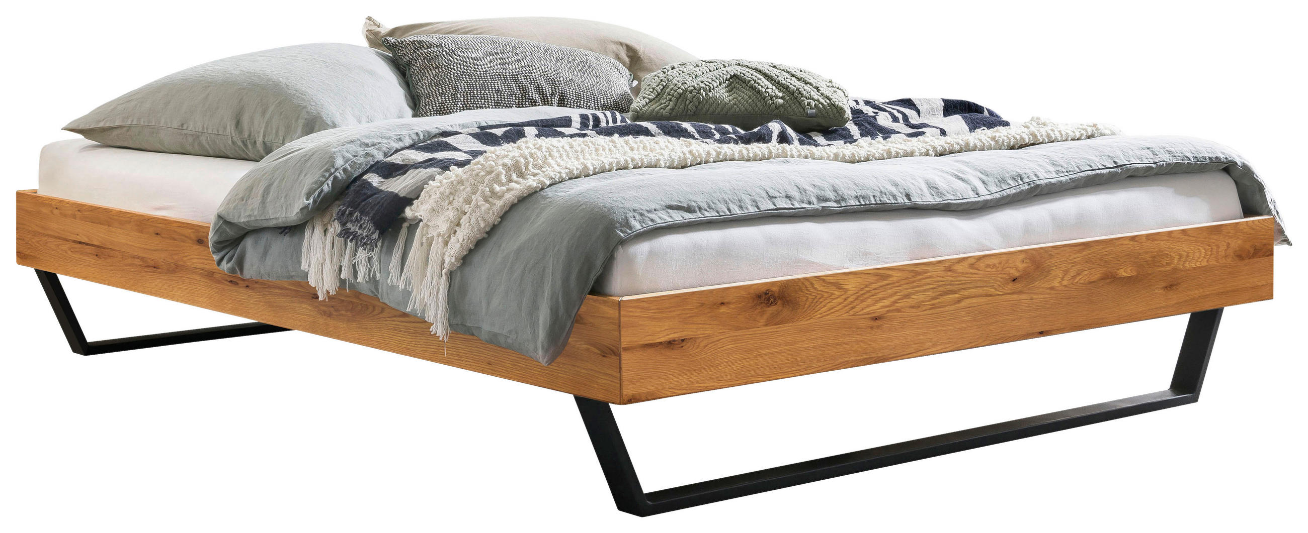 BETT in Anthrazit, Wildeiche  - Wildeiche/Anthrazit, KONVENTIONELL, Holz/Metall (140/200cm) - Hasena