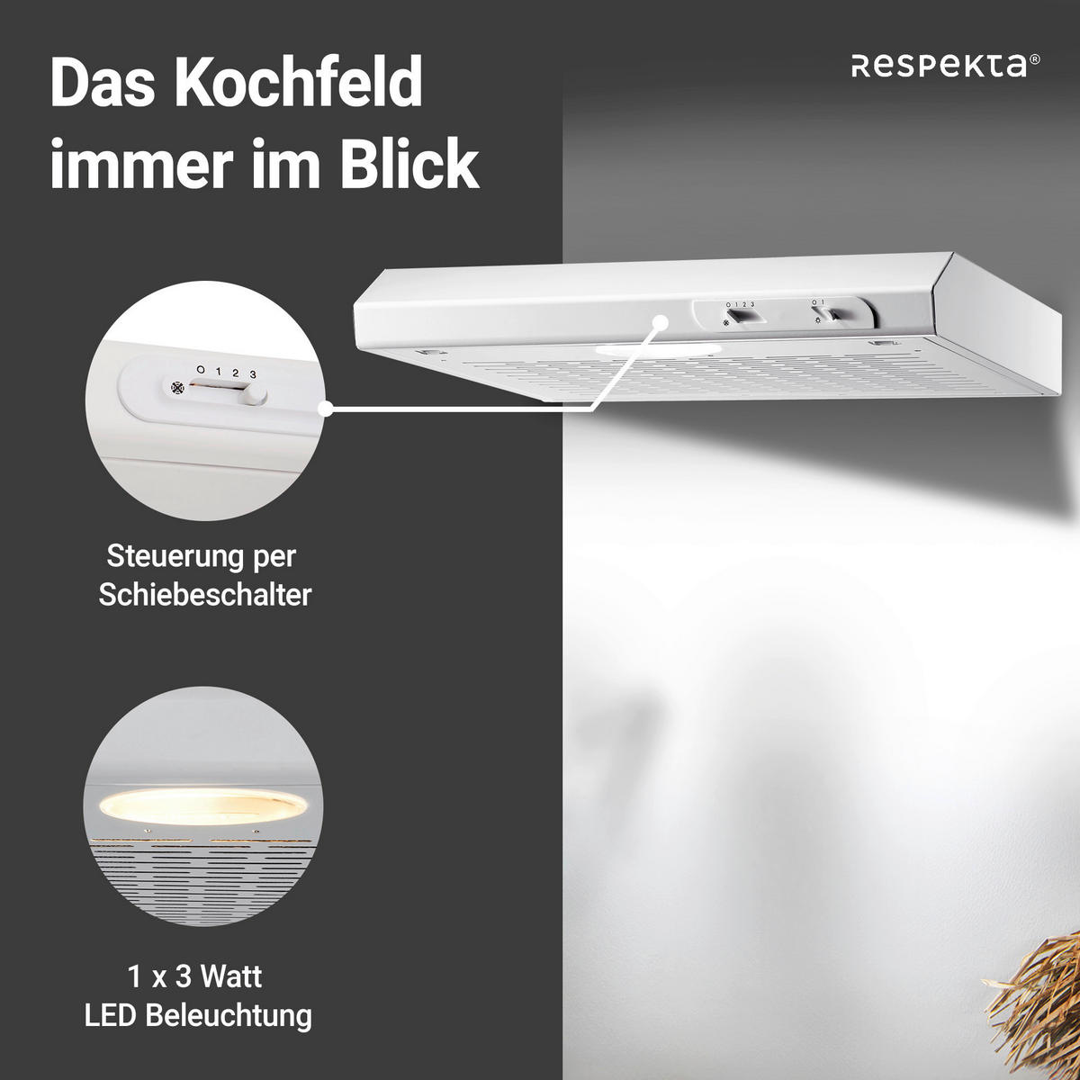DUNSTABZUGSHAUBE DH520WL  - Weiß, Trend, Metall (50/7,6/47cm) - Respekta